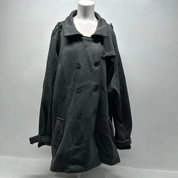 Torrid Peacoat Coat Jacket Button Down Collar Pockets Fleece Lined Grey - Picture 1 of 10
